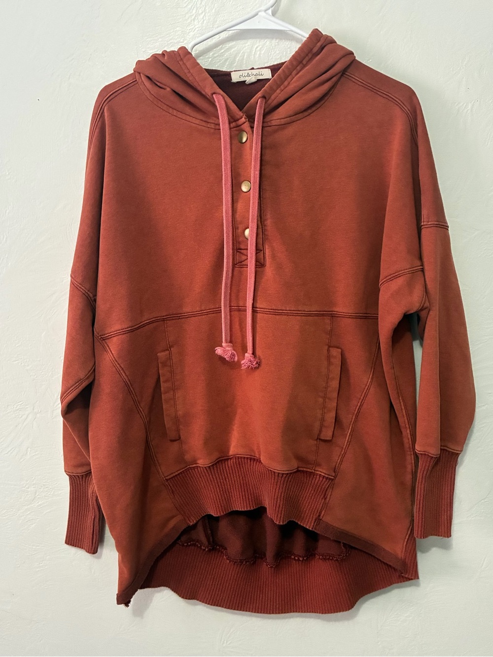 Oli & Hali Rust Hooded Snap-Placket Pullover oversized size Small - Picture 2 of 12